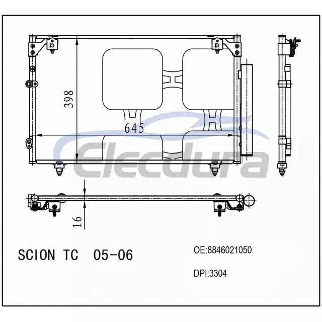 8846021050 Toyota Scion Tc 2005-2010 A/C 콘덴서 16mm 코어