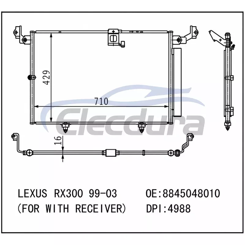 8845048010 Lexus Rx300 Alıcı i&ccedil;in 1999-2003 Klima Kondansat&ouml;r&uuml; 16mm &Ccedil;ekirdek