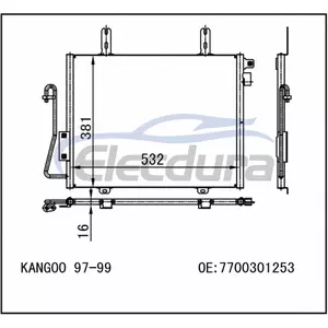 77 00 301 253 Renault Kangoo 1997-1999 Condensatore A/C Nucleo da 16 mm