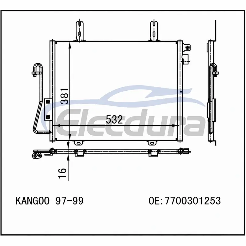 77 00 301 253 Renault Kangoo 1997-1999 Condensator A/C Miez de 16 mm