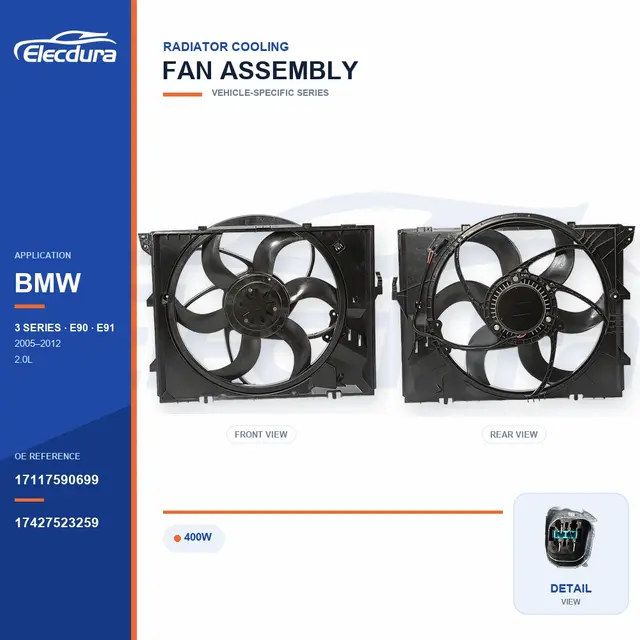 Radiateurkoelventilator compleet voor BMW E90 / E91 400W 17117590699 Bulklevering