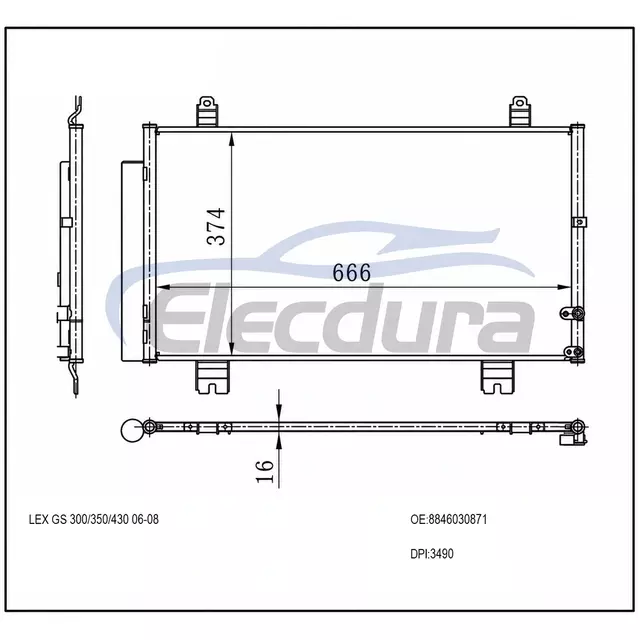 8846030871 Lexus Gs 300 2006-2011 Skraplacz klimatyzacji 16mm rdzeń
