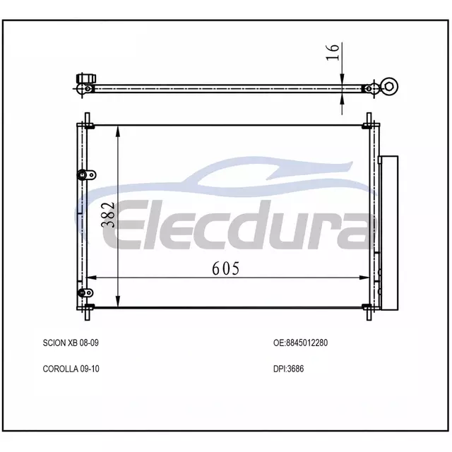 8845012280 Toyota Corolla 2009-2013 Klima Kondansat&ouml;r&uuml; 16mm &Ccedil;ekirdek