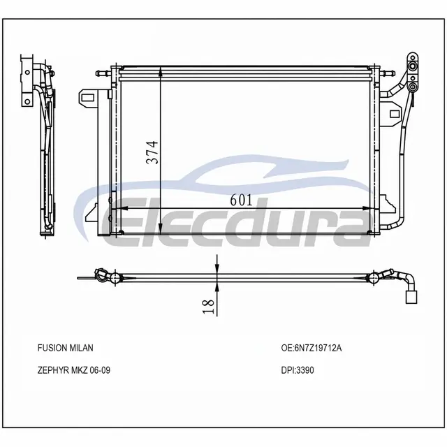6N7Z19712A Ford Fusion Mil&aacute;n Zephyr Mkz 2006-2009 Condensador de A/C