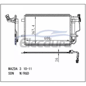 BBP261480C Mazda Mazada 3 2010-2013 Alıcı/Kurutuculu Klima Kondansat&ouml;r&uuml; 16mm &Ccedil;ekirdek