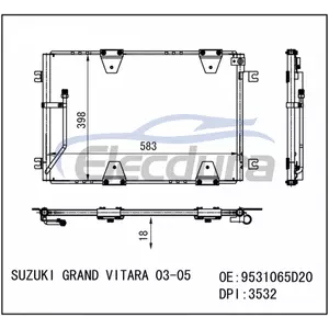 9531065D20 Suzuki Grand Vitara 2003-2005 Конденсатор кондиціонера 16 мм сердечник