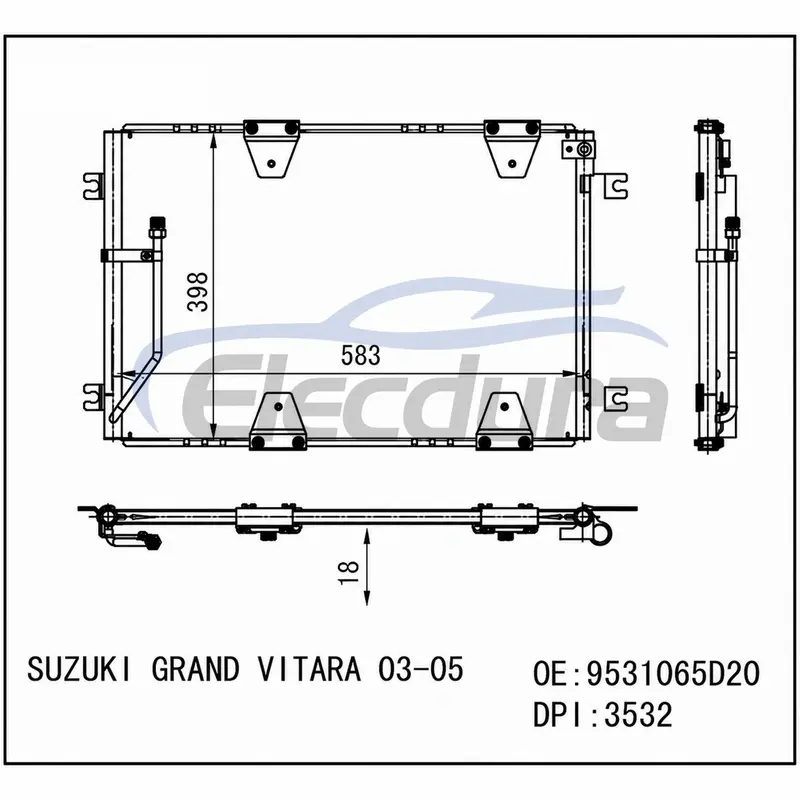 9531065D20 Suzuki Grand Vitara 2003-2005 คอนเดนเซอร์ A/C แกน 16 มม.