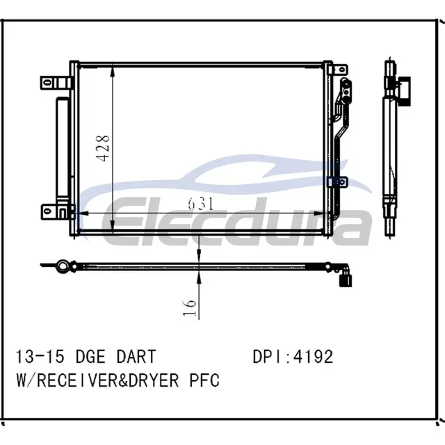 55111484 Dodge Dart 2013-2016 l&eacute;gkondicion&aacute;l&oacute; kondenz&aacute;tor, 16 mm-es mag
