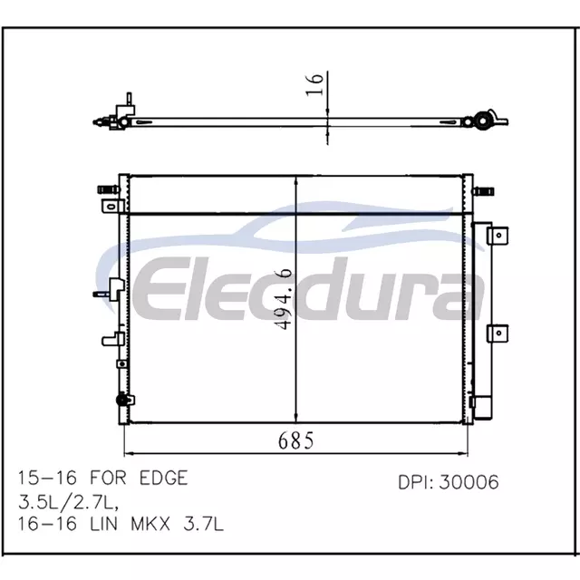 F2GZ19712B Ford Edge 2015-2016 3,5L / 2,7LA/C kondenz&aacute;tor, 16 mm-es mag