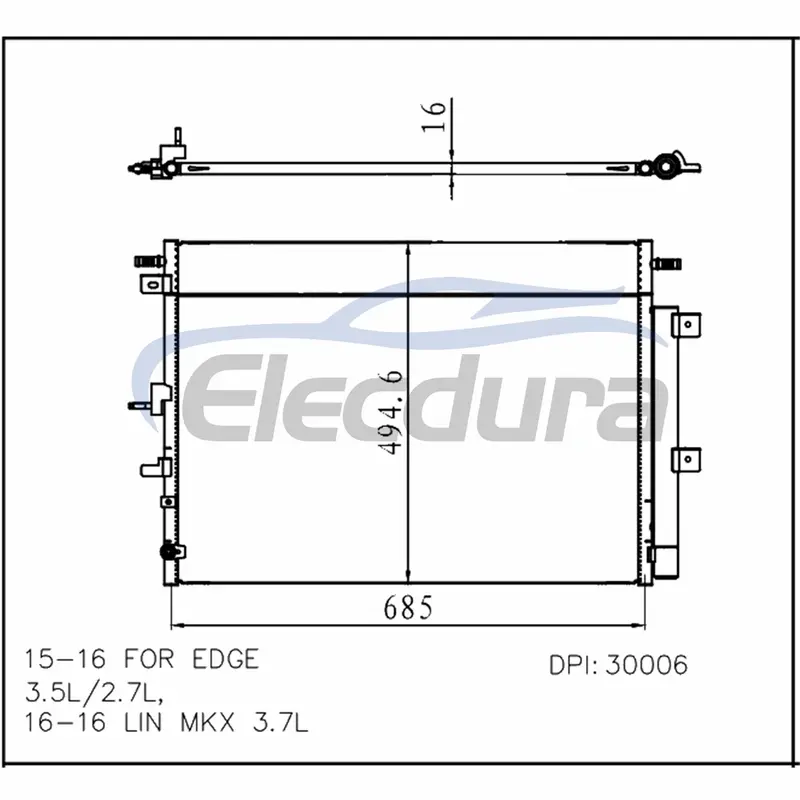 F2GZ19712B Ford Edge 2015-2016 3,5L / 2,7L A/C-condensor 16 mm kern
