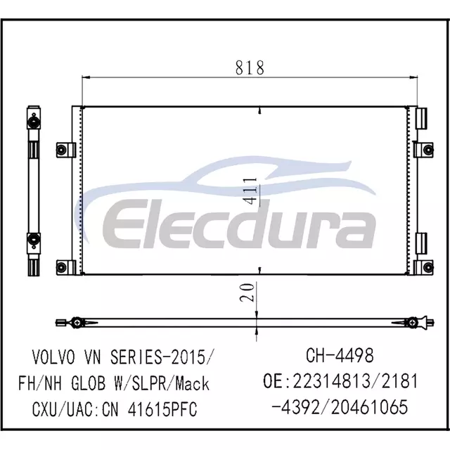 22314813 Volvo Vn Series 2015+ คอนเดนเซอร์เครื่องปรับอากาศแกน 20 มม.