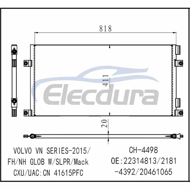 22314813 Volvo Seria Vn 2015+ Skraplacz A/C Rdzeń 20 mm