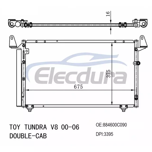 884600C090 Toyota Tundra Double-Cab 2000-2006 V8 Конденсатор кондиционера в сборе, сердечник 16 мм