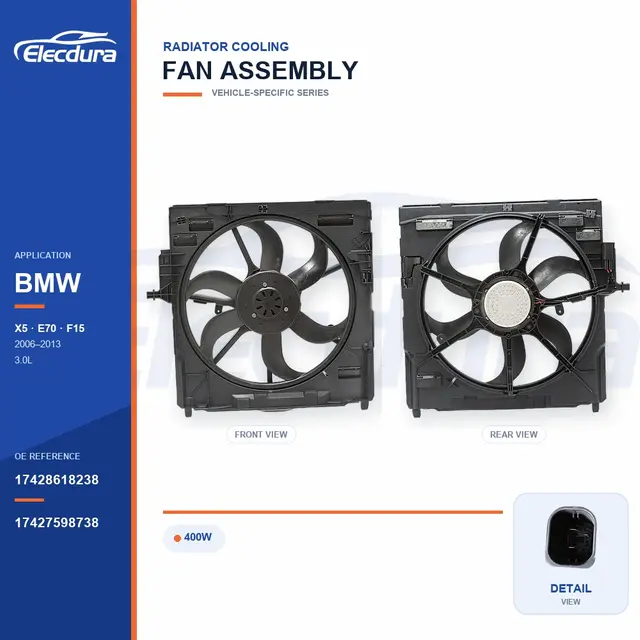 Ensemble ventilateur de refroidissement de radiateur pour BMW E70 / F15 400W 17428618238 Alimentation en vrac