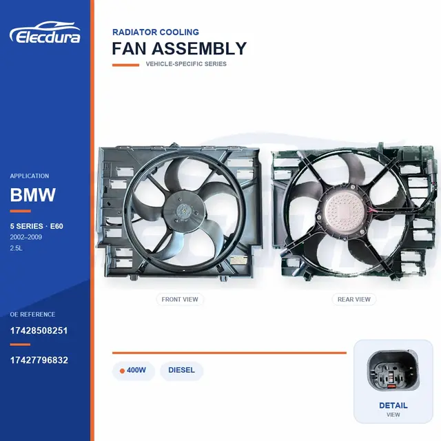ラジエーター冷却ファンASSY BMW用 E60 400W 17428508251バルク電源