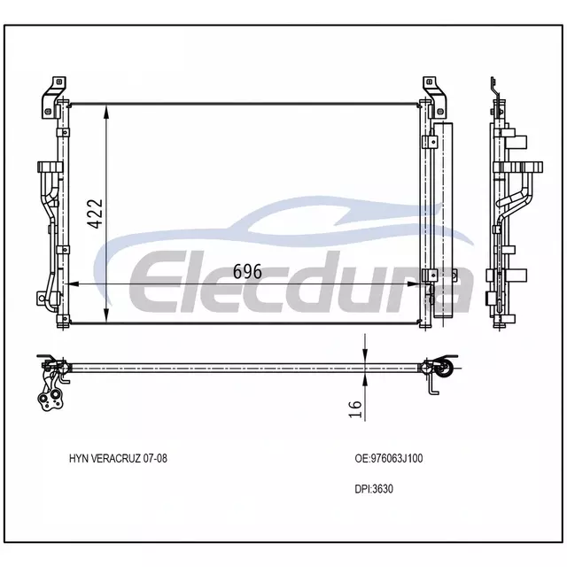 976063J100 Hyundai Veracruz 2007-2012 Skraplacz klimatyzacji rdzeń 16mm