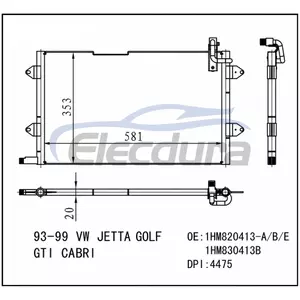 1HM820413-A โฟล์คสวาเก้น Jetta Golf Gti Cabri 1993-1999 คอนเดนเซอร์เครื่องปรับอากาศ