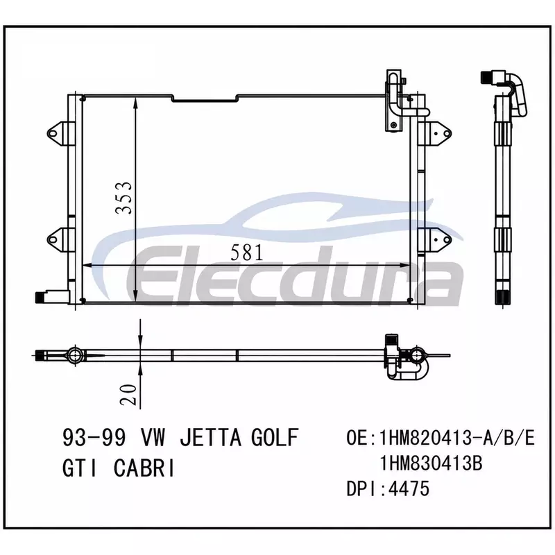 1HM820413-A Volkswagen Jetta Golf Gti Cabri 1993-1999 Aircocondensor