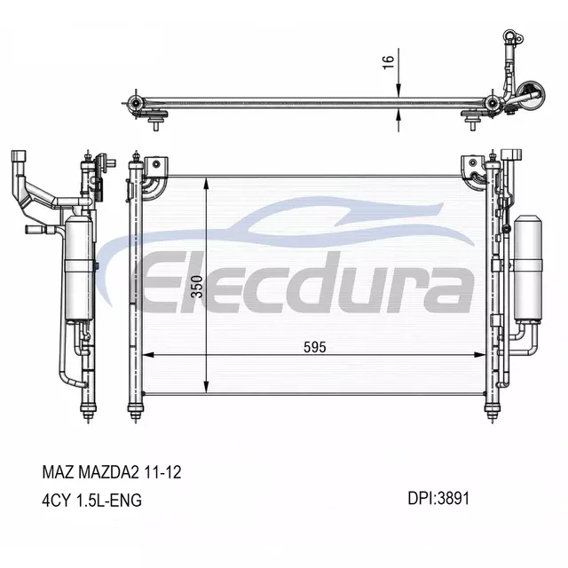 DF7161480A Mazda 2 2011-2012 A/C kondenz&aacute;tor