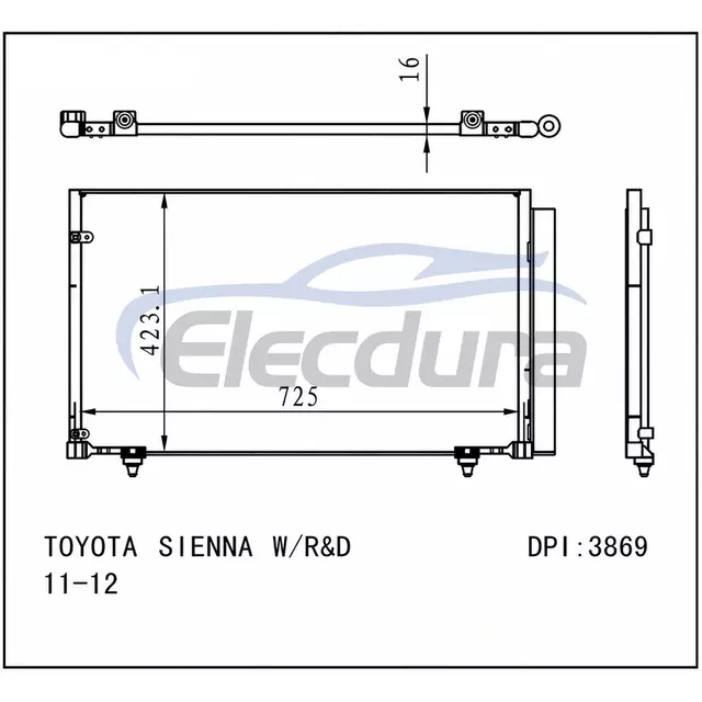 8846008020 Toyota Sienna 2011-2016 kl&iacute;ma kondenz&aacute;tor szerelv&eacute;ny, 16 mm-es mag