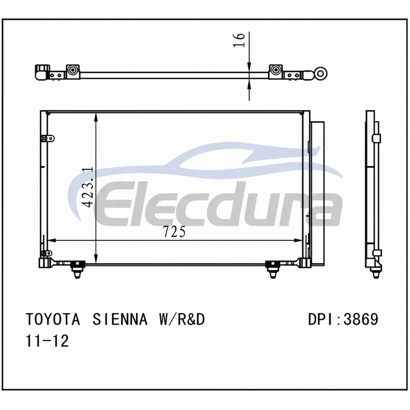8846008020 Toyota Sienna 2011-2012 A/C 콘덴서 조립 16mm 코어