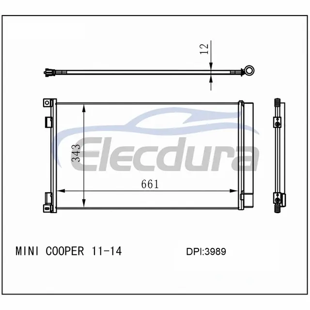9228607 MINI Cooper 2011-2014 Condenseur de climatisation noyau 12 mm