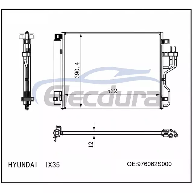 97606-2S000 Hyundai Ix35 2001-2015 مجموعة مكثف مكيف الهواء 0.47 بوصة