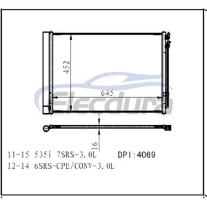 6450.9.391.489 BMW 5 Series F07/F10 2010-2019 Kondensor A/C Tinggi Sirip 8mm
