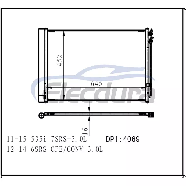 6450.9.391.489 BMW 5-&ouml;s sorozat F07/F10 2010-2019 l&eacute;gkondicion&aacute;l&oacute; kondenz&aacute;tor, 8 mm-es borda magass&aacute;g