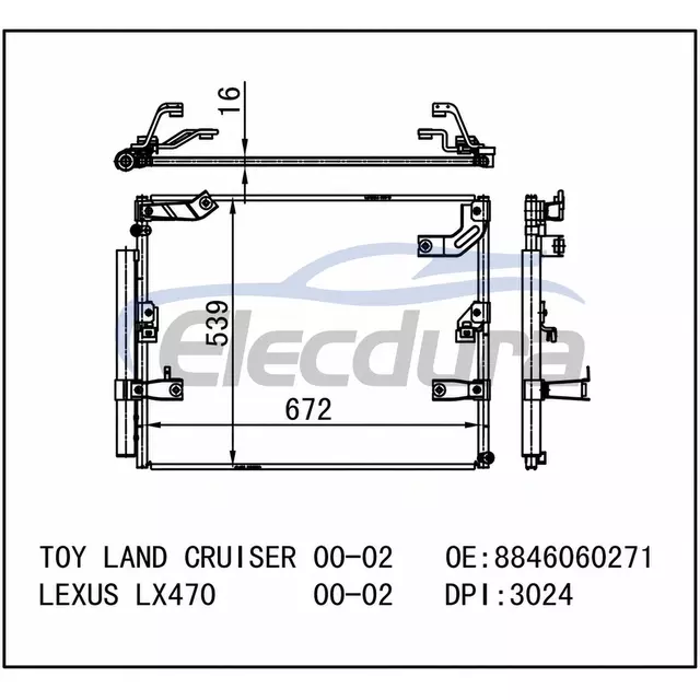 8846060271 Lexus Lx470 2000-2002 Skraplacz klimatyzacji 16mm rdzeń