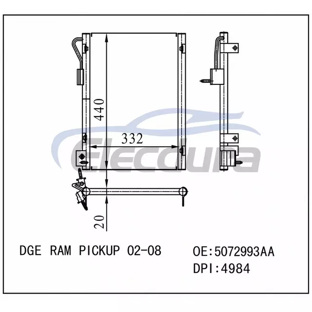 5072993AA Dodge Ram Pickup 2002-2008 A/C kondenz&aacute;tor 20mm j&aacute;dro