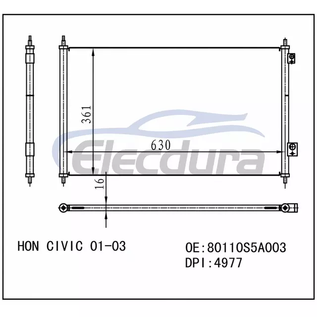 80110S5A003 Honda Civic 2001-2003 A/C kondenz&aacute;tor