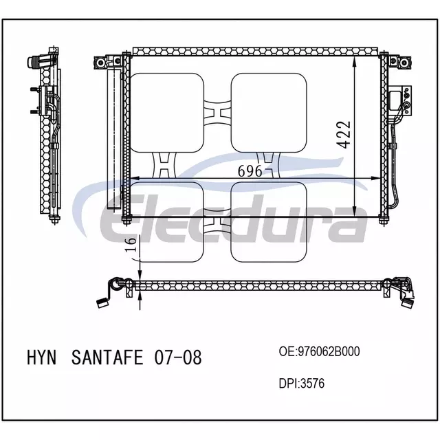 976062B000 Hyundai Santafe 2007-2008 Klima Kondenser Grubu 16mm &Ccedil;ekirdek