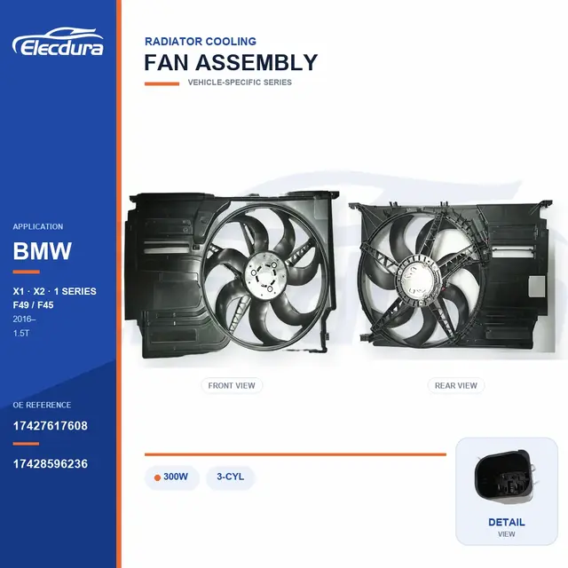 K&oslash;lerventilator komplet til BMW F49 / F45 300W 17427617608 Bulk Supply