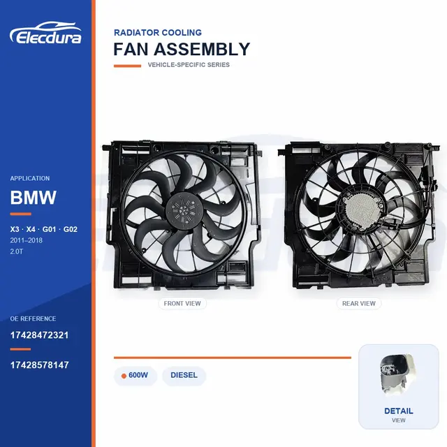 Ensemble ventilateur de refroidissement de radiateur pour BMW G01 / G02 600 W 17428472321 Alimentation en vrac