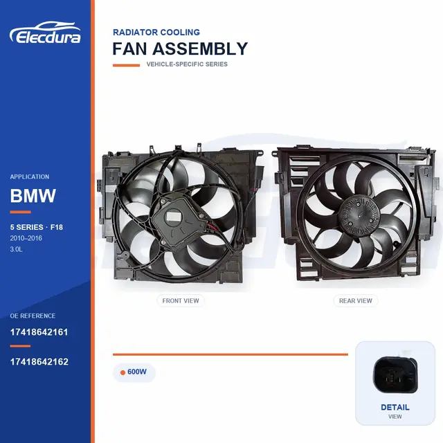 Radiateurkoelventilator compleet voor BMW F18 600W 17418642161 Bulklevering