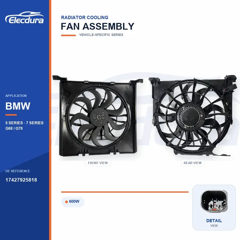 ชุดพัดลมระบายความร้อนหม้อน้ำ สำหรับ BMW G68 / G70 600W 17427925818 อุปทานจำนวนมาก