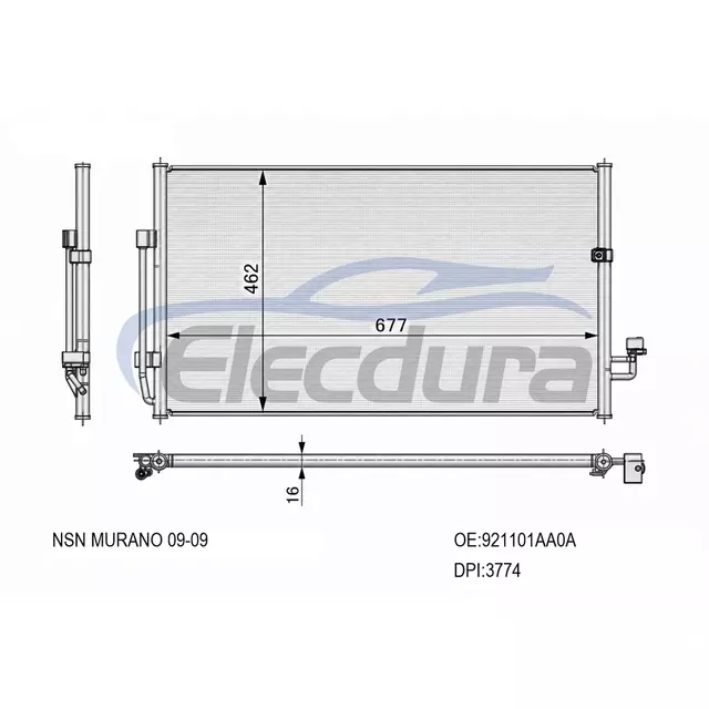 921101AA0A Nissan Murano 2009+ Condensatore A/C Nucleo da 16 mm