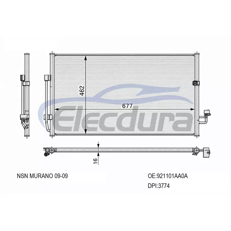 921101AA0A Nissan Murano 2009+ Condenseur de climatisation noyau 16 mm
