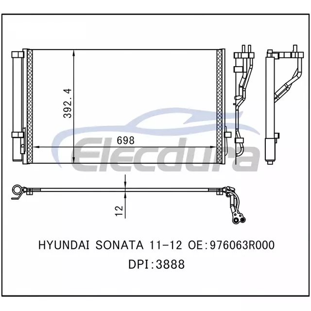 976063R000 Hyundai Sonata 2011-2012 Skraplacz klimatyzacji 12mm rdzeń