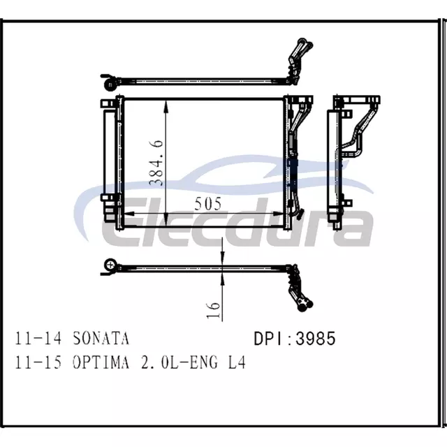 976063Q000 Hyundai Sonata 2011-2014 Ansamblu condensator A/C miez de 16 mm