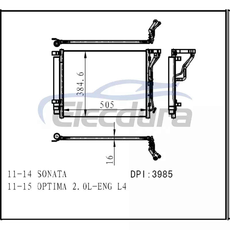 976063Q000 Hyundai Sonata 2011-2014 A/C-kondensatorsamling 16 mm kerne