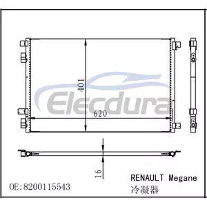 8200115543 เรโนลต์ Megane II 2003-2008 คอนเดนเซอร์เครื่องปรับอากาศ