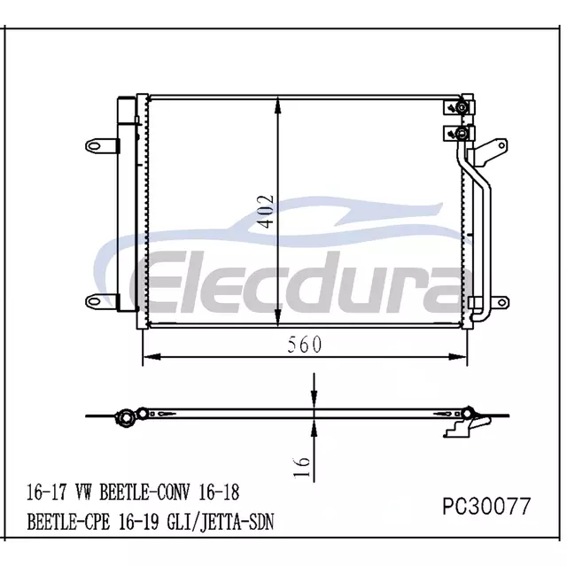 5CO820411K Volkswagen Beetle L 2015-2017 1.8LA/C Kondensator 16 mm Kern