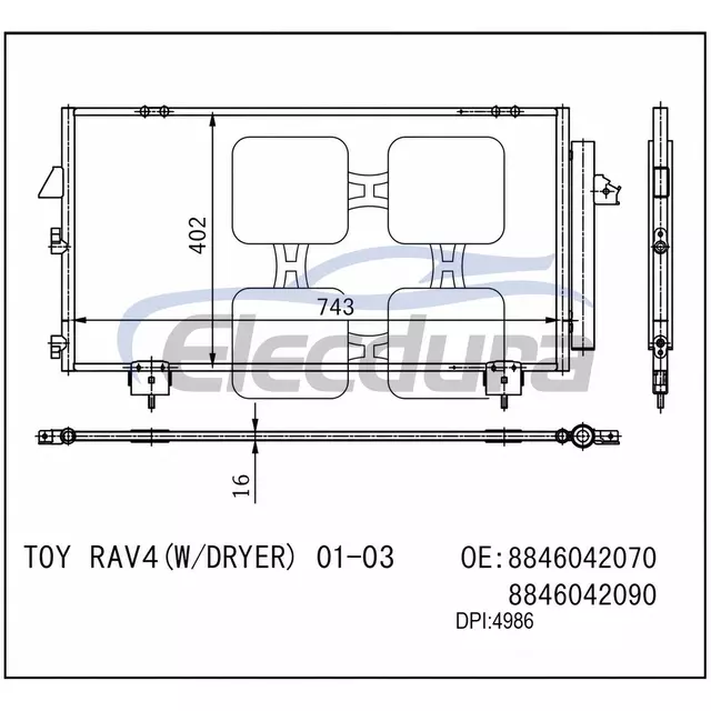 8846042070 Toyota Rav4 2001-2003 A/C 콘덴서 어셈블리 16mm 코어