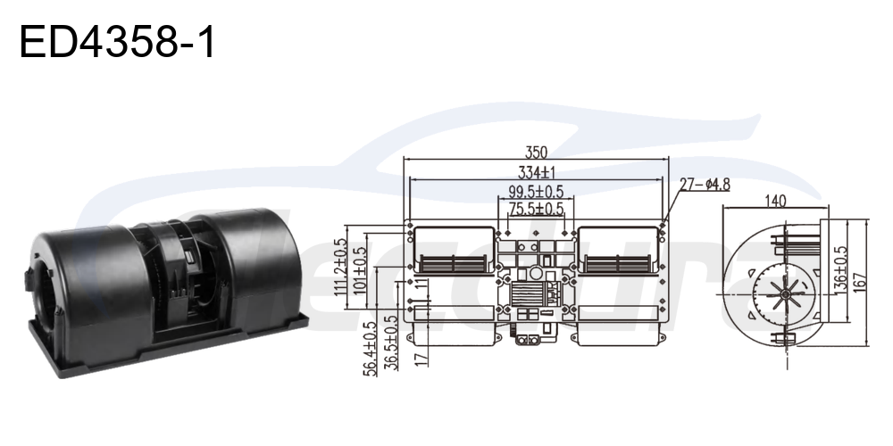 Motor soprador sem escova 48V 170W PWM, fluxo de ar de 850m&sup3;/h