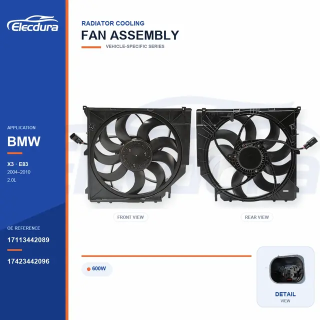 Ensemble ventilateur de refroidissement de radiateur pour BMW E83 600W 17113442089 Approvisionnement en vrac