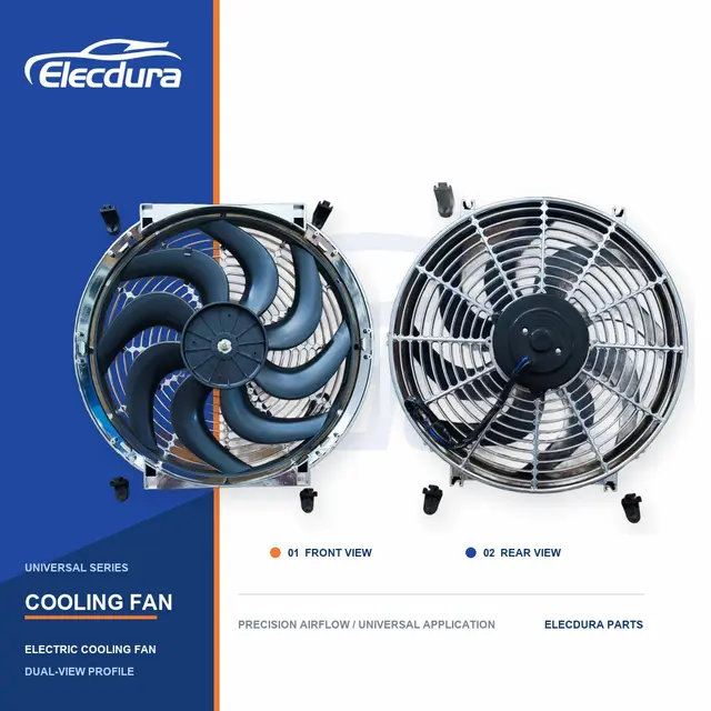 Universel Ventilateur de refroidissement de radiateur lame incurv&eacute;e chrom&eacute;e de 14 pouces, 220W, vente en gros