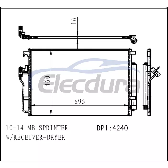 9065000054 Mercedes-Benz Sprinter 2010-2014 A/C Condensador 16mm N&uacute;cleo