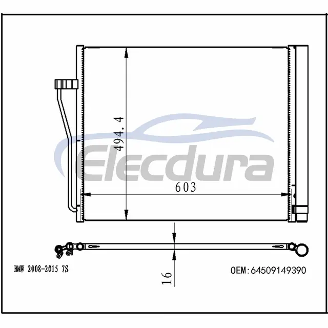 391 491 BMW 7-es sorozat F01/F02/F03/F04 2009-2015 L&eacute;gkondicion&aacute;l&oacute; kondenz&aacute;tor 5mm borda magass&aacute;g